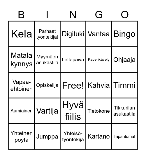 Asukastila Bingo Card