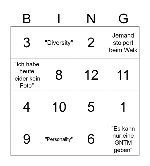 GNTM 2024 Bingo Card