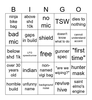 Division 2 LFG Bingo Card