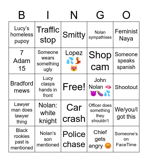 The Rookie Bingo Card