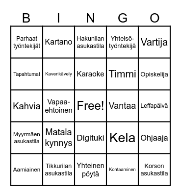 Asukastila Bingo Card
