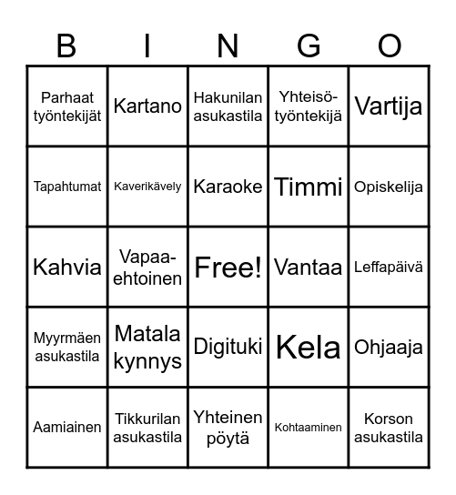 Asukastila Bingo Card