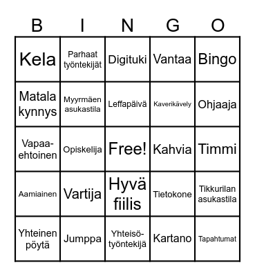 Asukastila Bingo Card