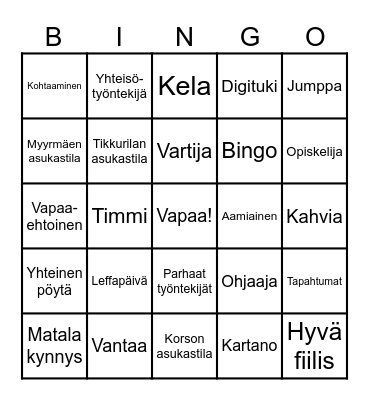 Asukastila Bingo Card