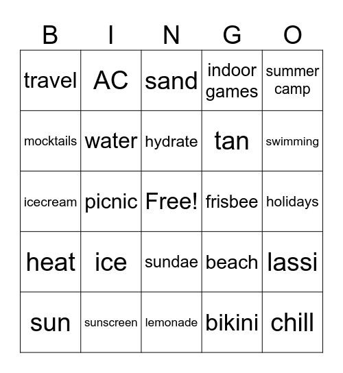Summer Special Bingo Card