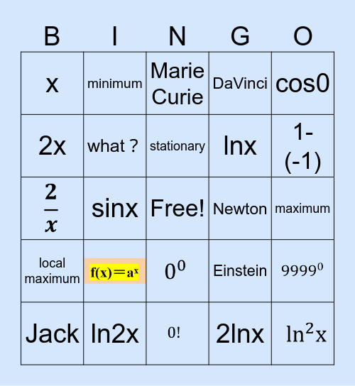 differentiation review Bingo Card