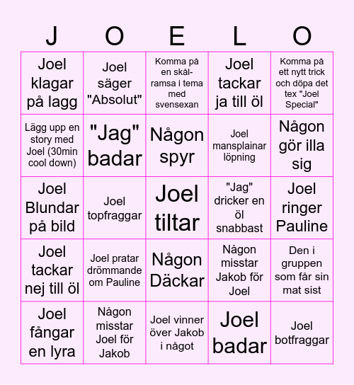 Joels svensexa Bingo Card