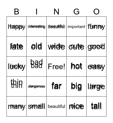 comparative adj Bingo Card