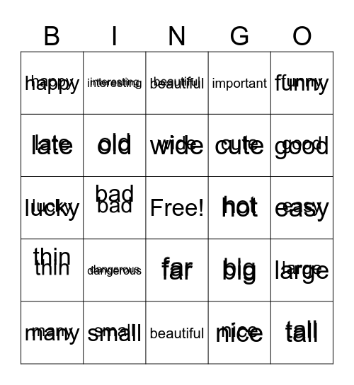 comparative adj Bingo Card