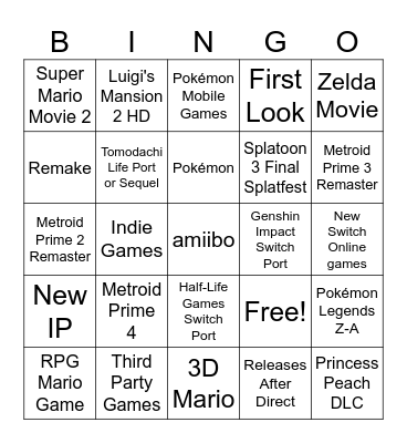 Nintendo Direct 2024 Bingo Card