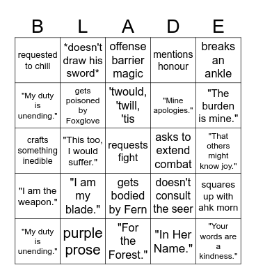 Bladesaint-GO Bingo Card