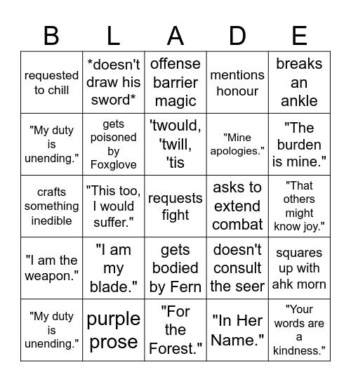 Bladesaint-GO Bingo Card