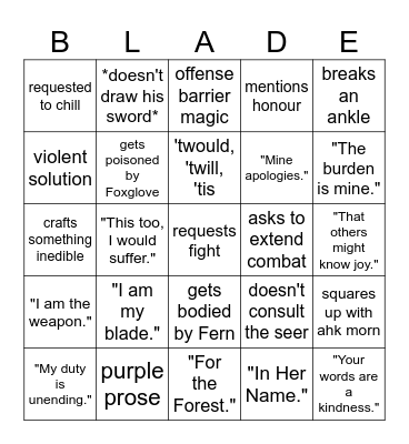 Bladesaint-GO Bingo Card