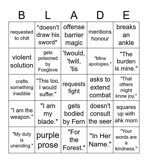 Bladesaint-GO Bingo Card