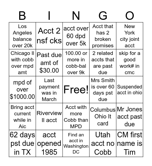 CARE BEAR BINGO Card