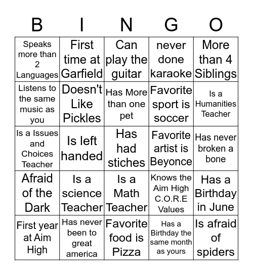 Human Bingo Card