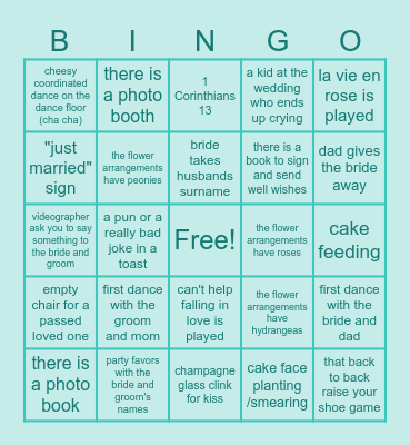 Wedding Bingo Card