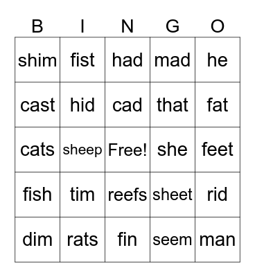 Reading Bingo Card