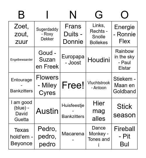 Muziek Bingo Card