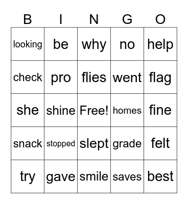 Closed, Silent-e, Open Syllables & Inflected Endings Bingo Card