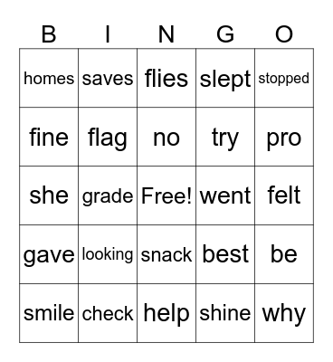 Closed, Silent-e, Open Syllables & Inflected Endings Bingo Card