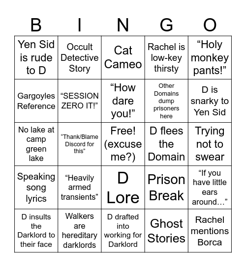 WWoDL: Holes Bingo Card