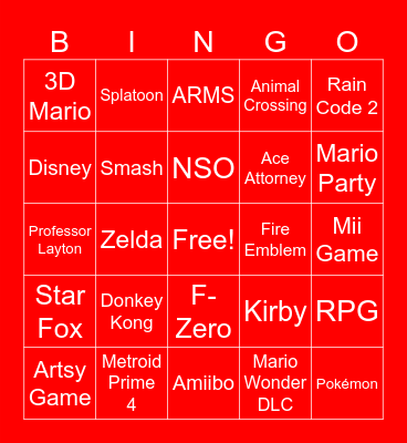 June Nintendo Direct Bingo Card