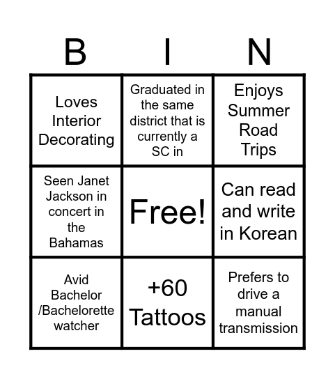 Untitled Bingo Card