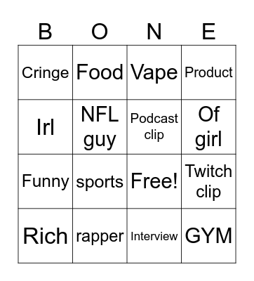 YT SHORTS BINGO Card