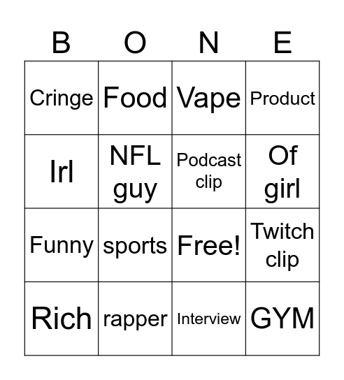 YT SHORTS BINGO Card