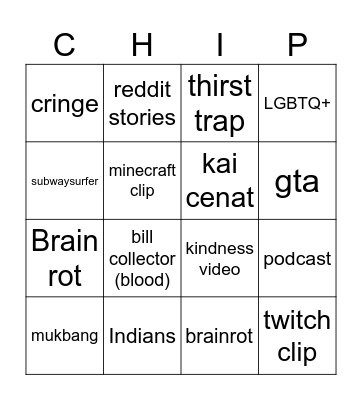 YT SHORTS BINGO Card