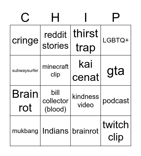 YT SHORTS BINGO Card