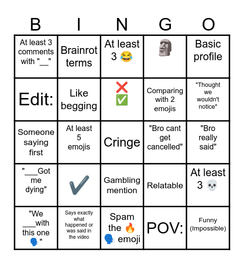 Untitled Bingo Card