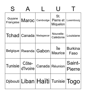 La francophonie ELES Bingo Card