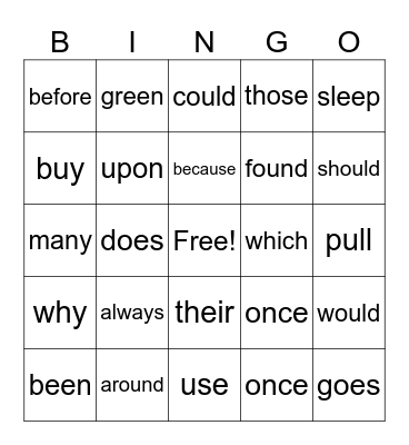 Sight Words (2) Bingo Card