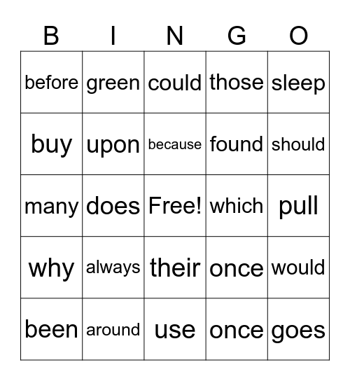 Sight Words (2) Bingo Card
