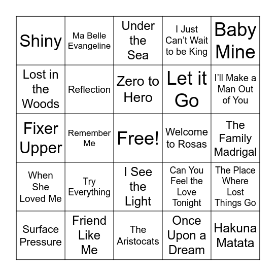 Music Bingo Card