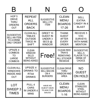 SONIC BINGO Card