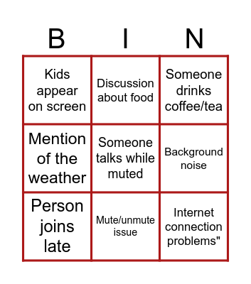 Summer Hour Bingo Card