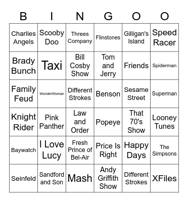 TV Show Themed Bingo Card