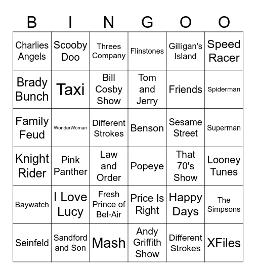 TV Show Themed Bingo Card