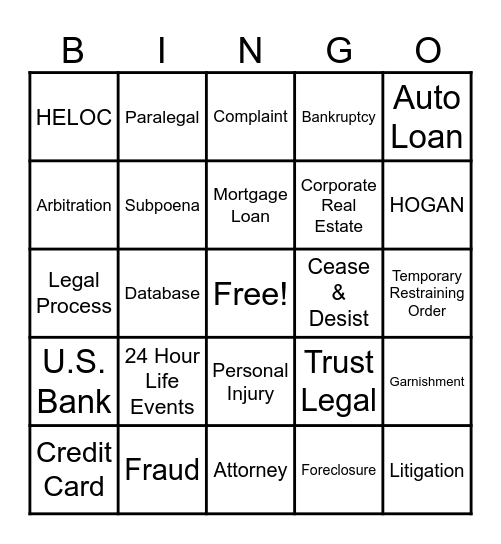 Law Division Bingo Card