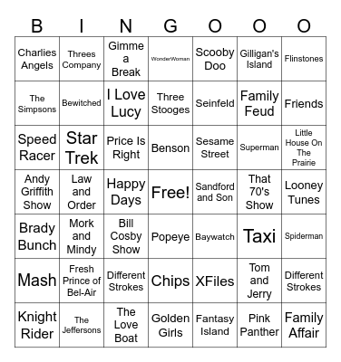 TV Show Themed Bingo Card