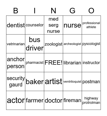 VOCATIONAL Bingo Card