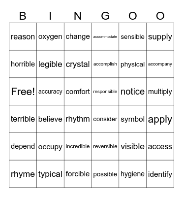 Spellings - 19th June Bingo Card