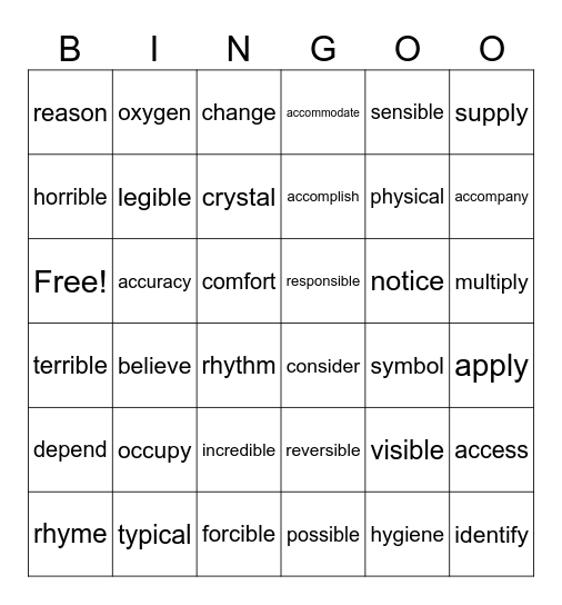 Spellings - 19th June Bingo Card