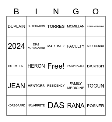 Graduation Bingo Card