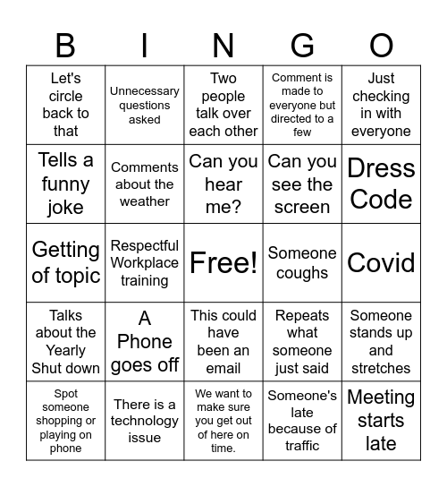 Yearly Meeting Bingo Card