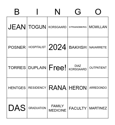 Graduation Bingo Card