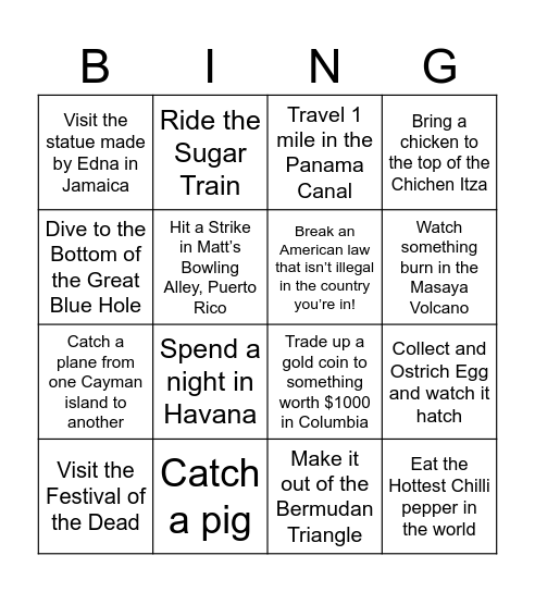 THE GREAT CARIBBEAN RACE Bingo Card